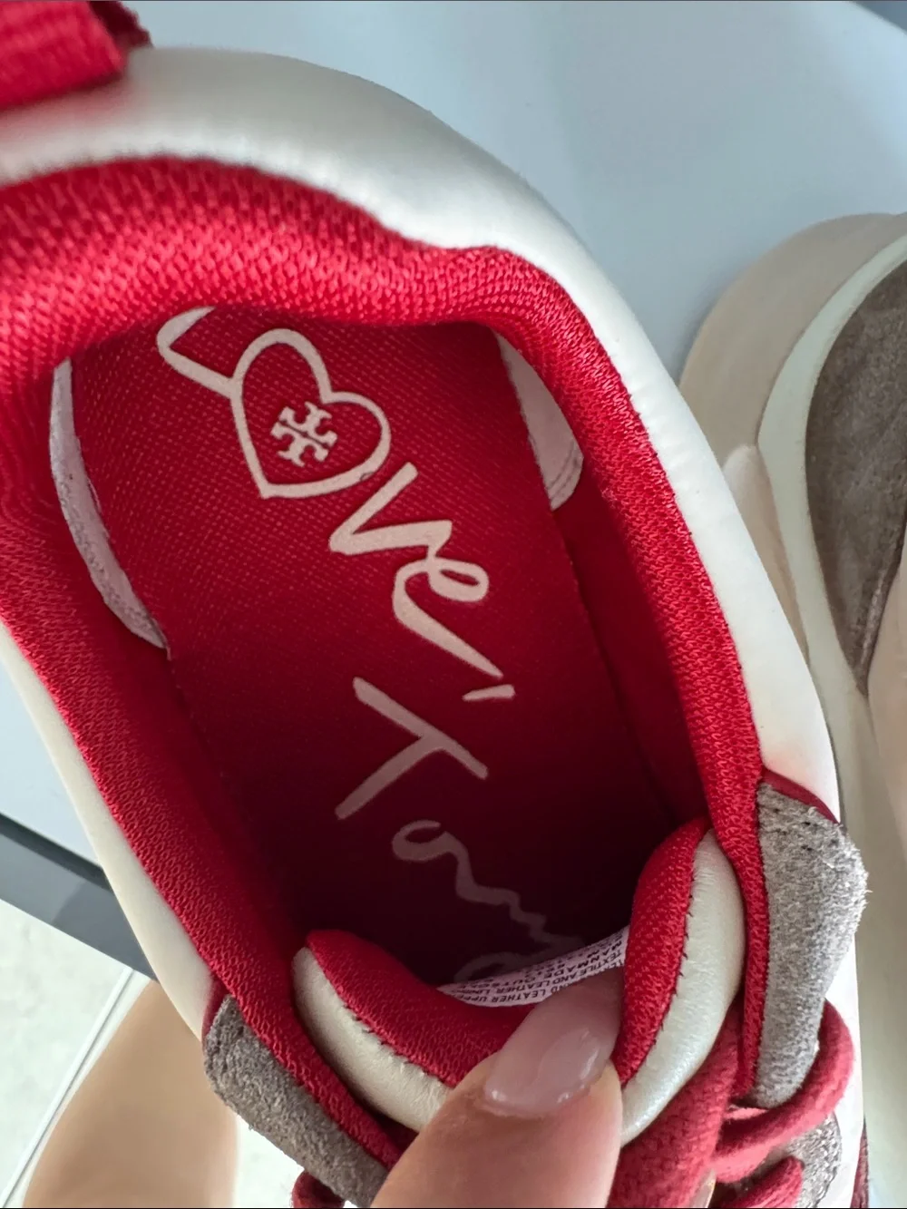Tory Burch Beige Suede & Red Accent Women's Chunky Sneakers